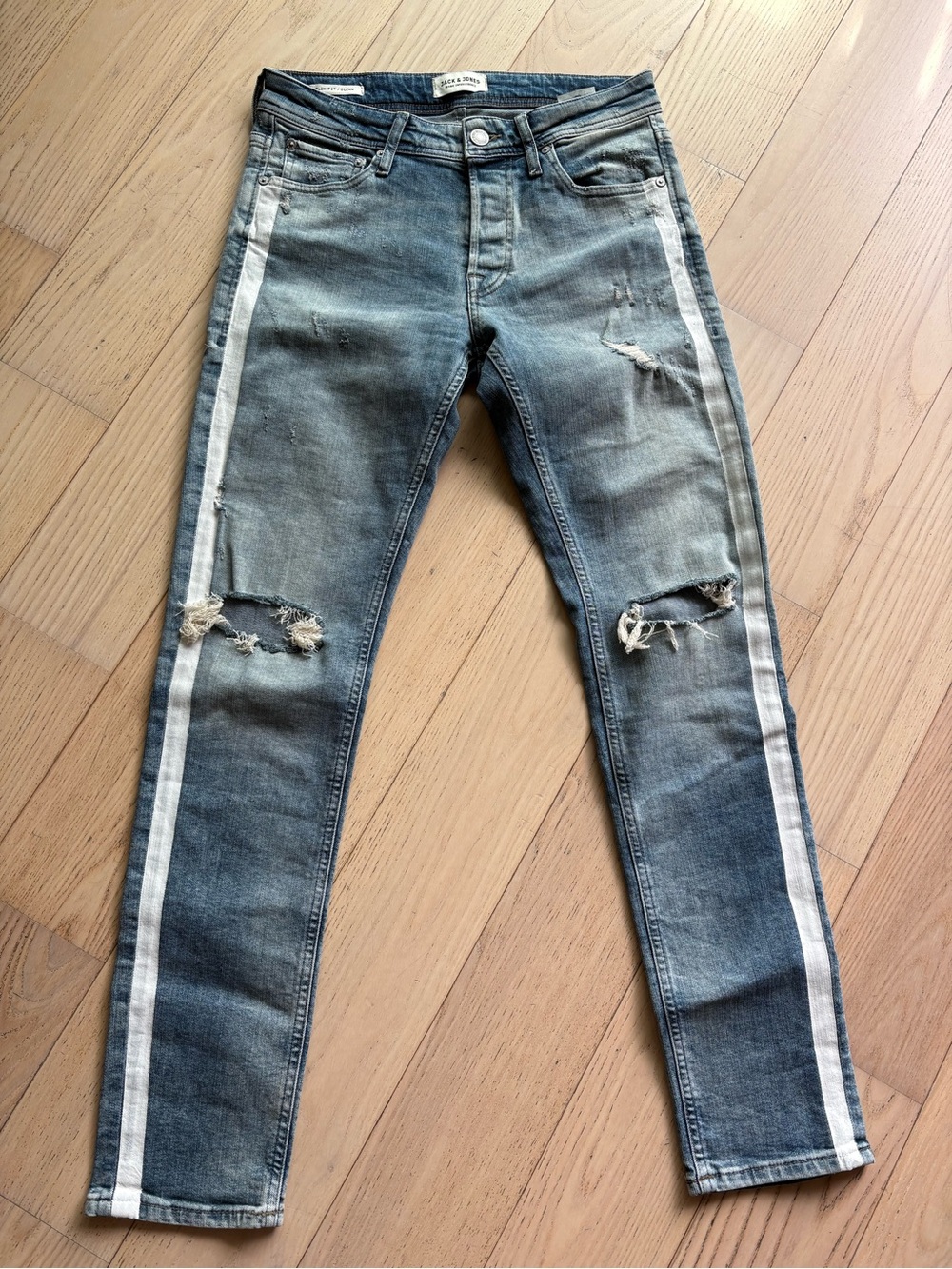 Jack & Jones Slim Blue Denim Jeans with White Side Stripes
